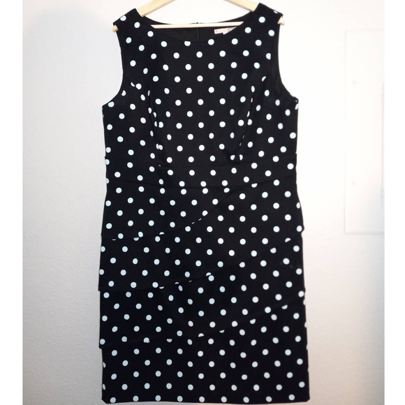 Signature Sabrina Dresses & Skirts - Signature Sabrina Formal Career Pencil Polka Dot Sleeveless Black Blue 16W Dress